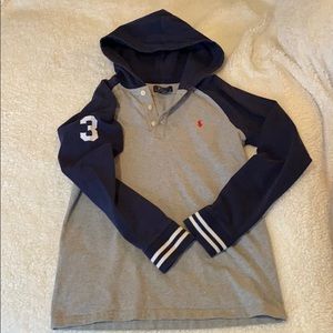 Polo long sleeve tee with a hood, size 14-6